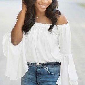 H&M WHITE OFF THE SHOULD TOP | 4